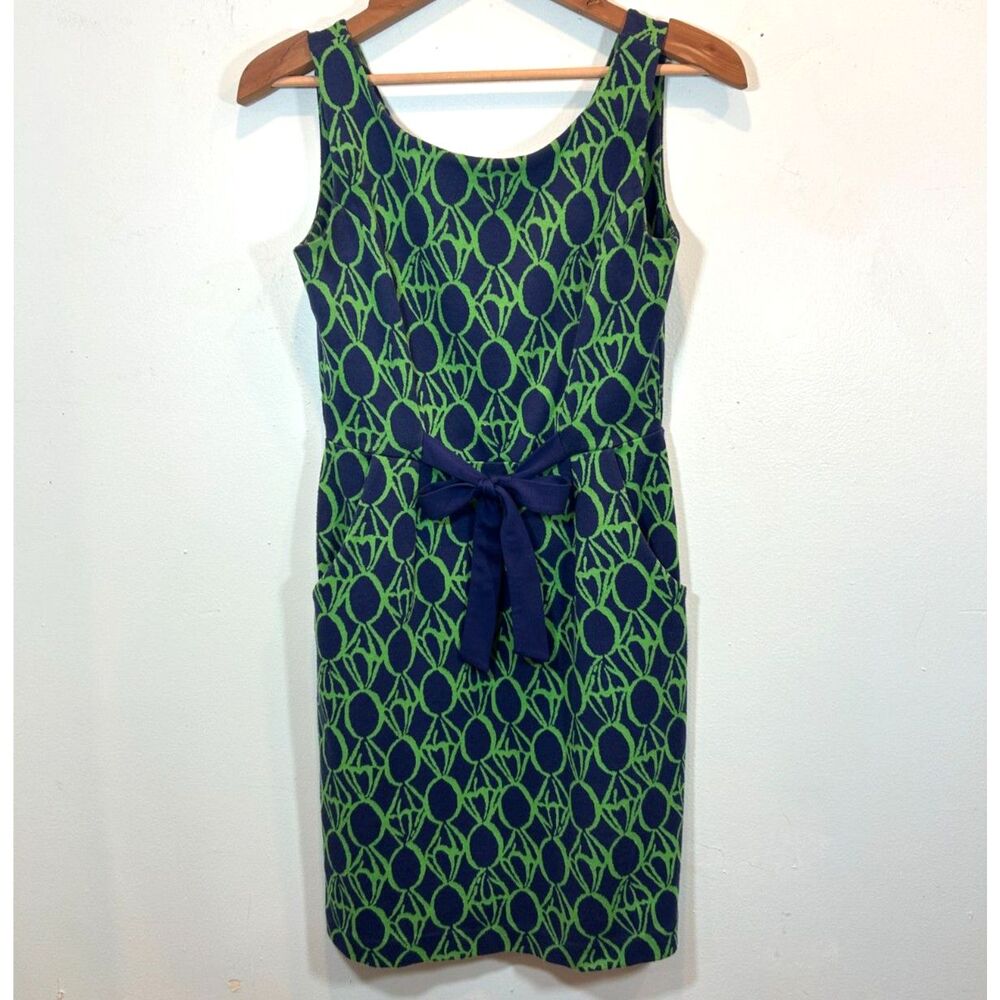 LILLY PULITZER Evie Mini Dress Green Navy Bowtie Waist Abstract Size S Preppy